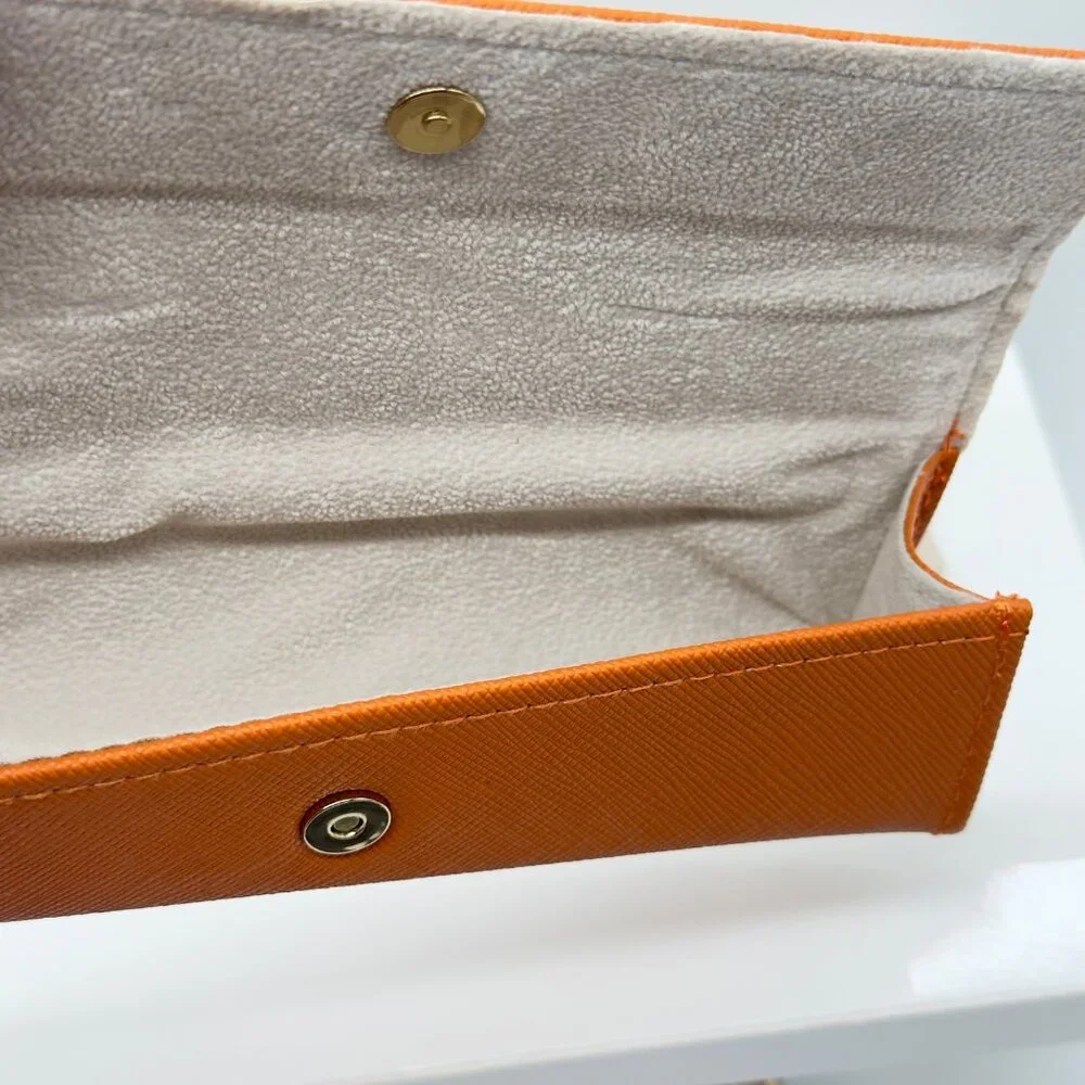 New Tory Burch Orange Small Eyeglasses Case with Cloth Pouch